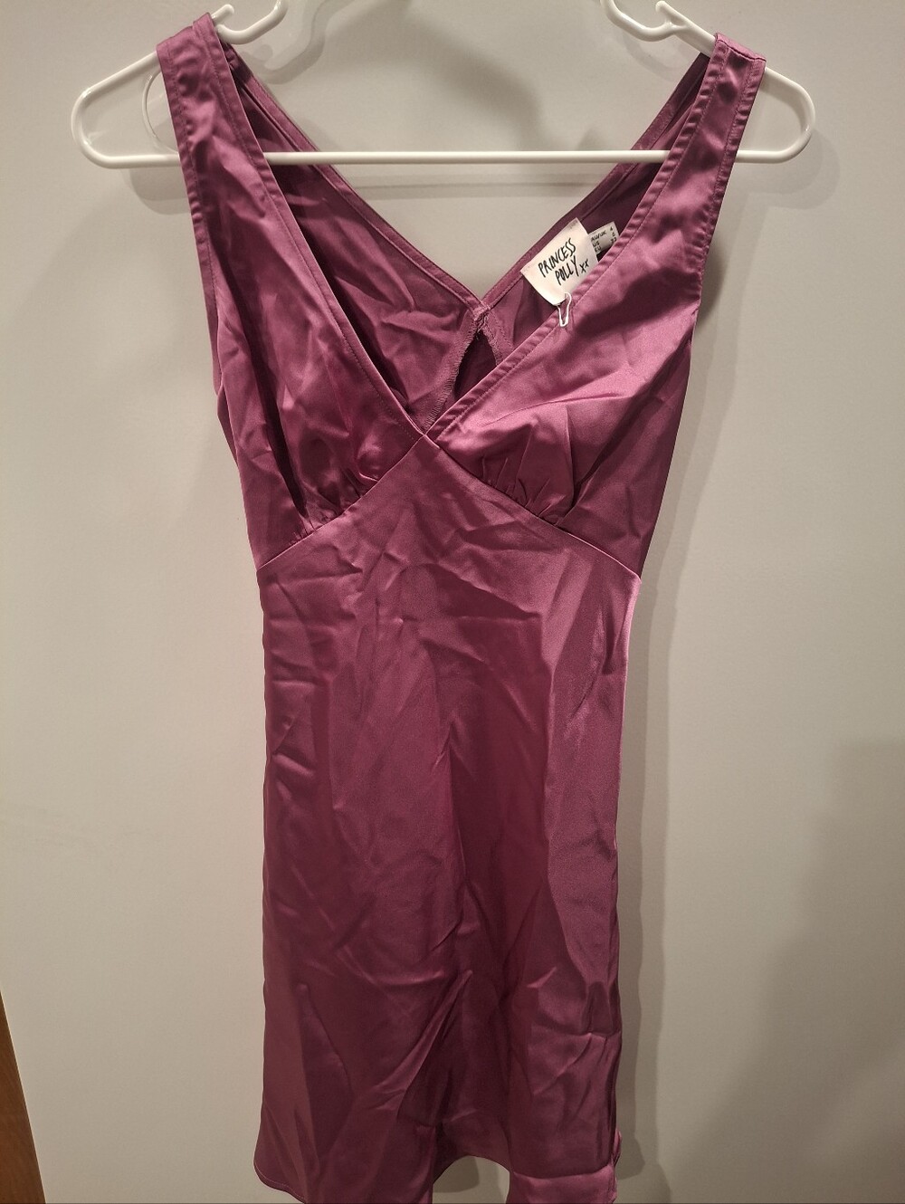 Princess Polly Magenta Satin V-Neck Mini Dress